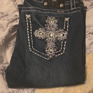 Miss Me Women's Blue Jeans with Embellished Cross